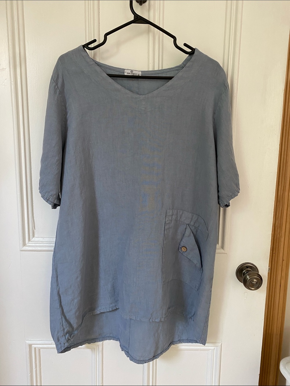 Light Blue Linen V-Neck Tunic Top